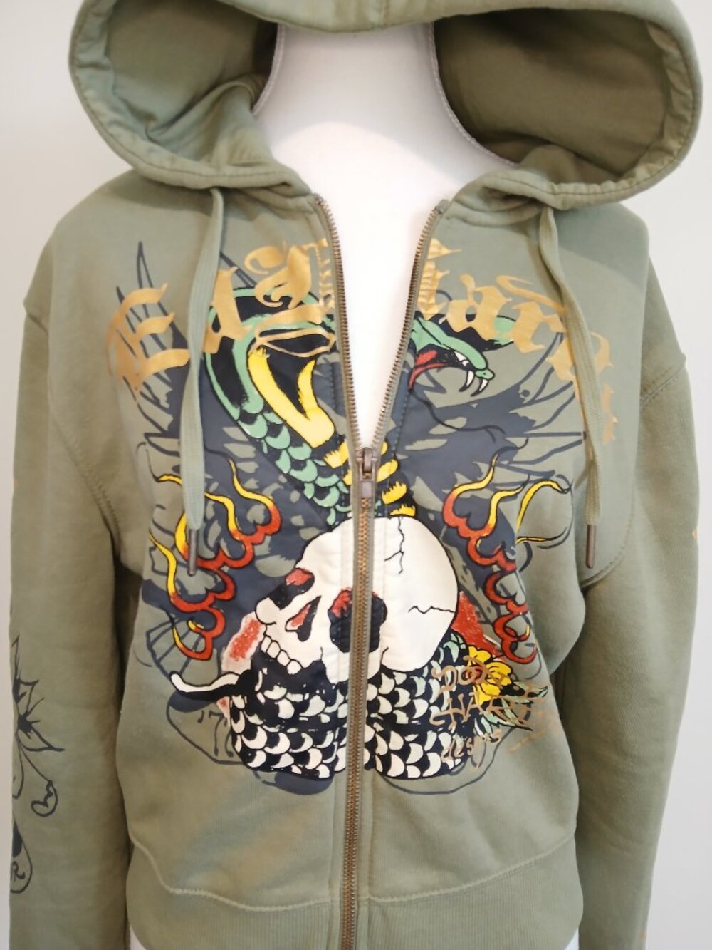 Ed Hardy Cobra Flame Zip Front Fleece Hoodie Size Medium - Picture 2 of 7